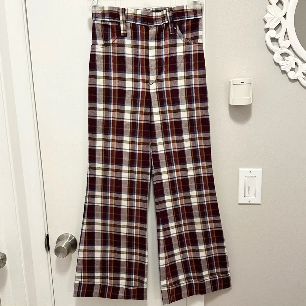 Vintage Danny Dare Plaid Flare Pants Boys 12 Kids Ivory Burgundy grandpacore